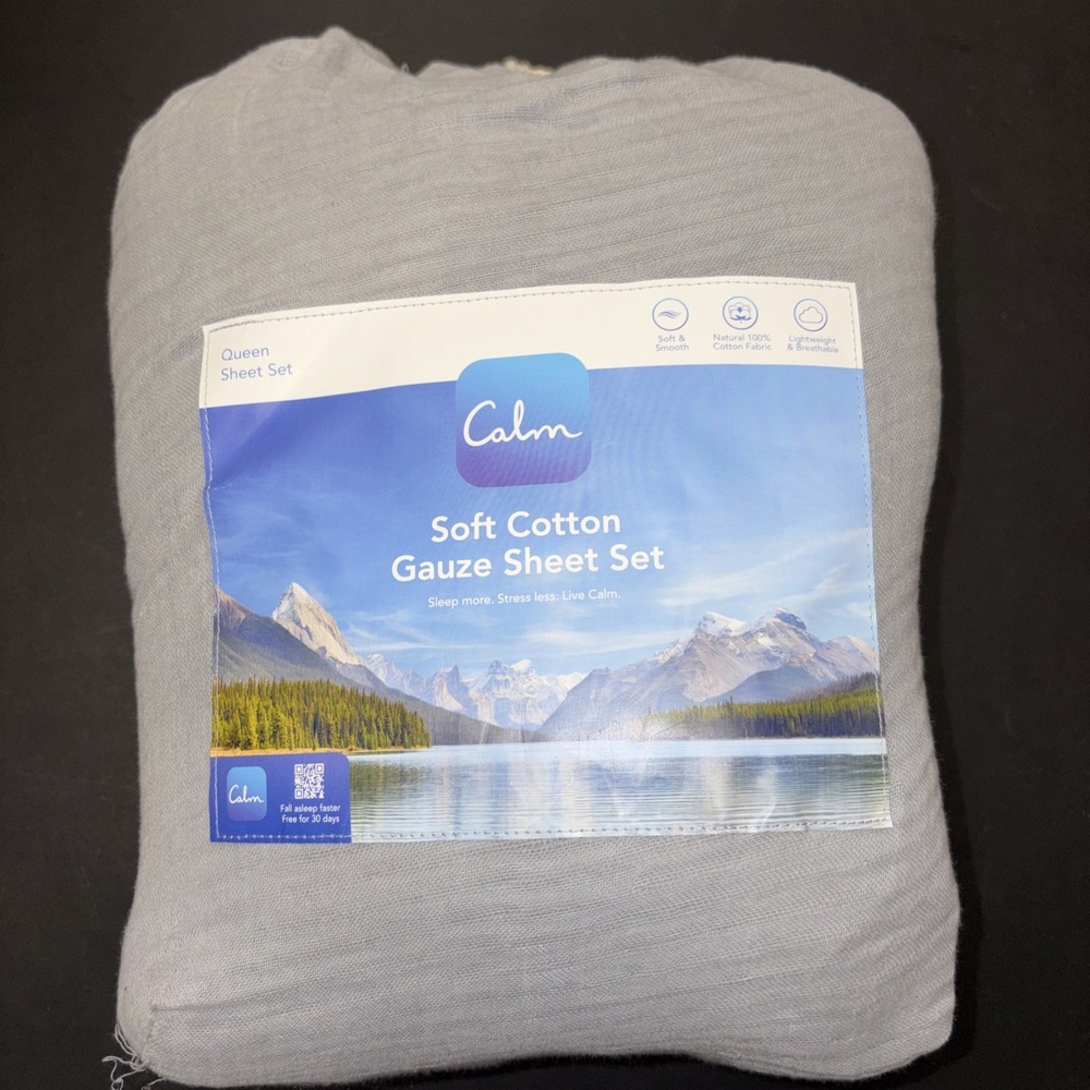 Calm Gray Soft Cotton Gauze Sheet Set Size Queen 20737